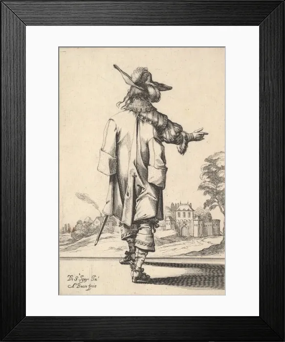 Framed Print : A gentleman, seen from behind, with his right arm outstretched Framed Print : A gentleman, seen from behind, with his right arm outstretched