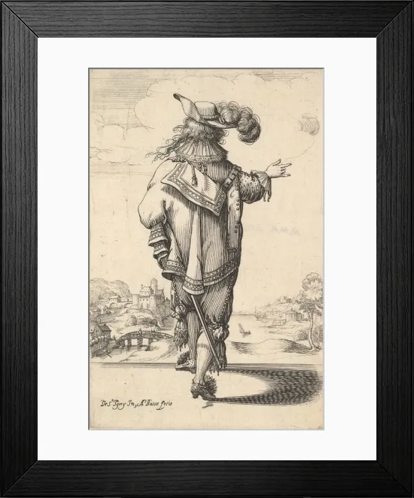 Framed Print : A gentleman wearing a plumed hat and carrying a sword, seen from behind Framed Print : A gentleman wearing a plumed hat and carrying a sword, seen from behind