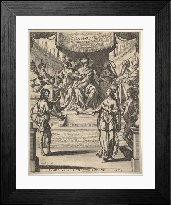 Framed Print : Frontispiece for Tristan L Hermite': Marianne standing to right before Herod Framed Print : Frontispiece for Tristan L Hermite': Marianne standing to right before Herod