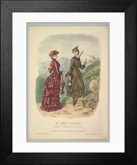 Framed Print : A Lady in a Hunting Costume with a Lady in Walking Costume on a Mountain Path from La Framed Print : A Lady in a Hunting Costume with a Lady in Walking Costume on a Mountain Path from La