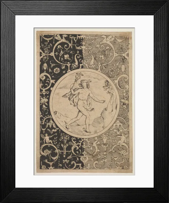 Framed Print : Mercury in a Decorative Frame with Grotesques, ca. 1600-1630. Creator: Unknown Framed Print : Mercury in a Decorative Frame with Grotesques, ca. 1600-1630. Creator: Unknown