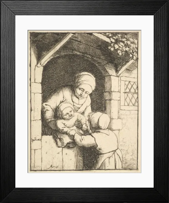 Framed Print : Little Girl Playing with a Baby in its Mothers Arms, 1610-85 Framed Print : Little Girl Playing with a Baby in its Mothers Arms, 1610-85