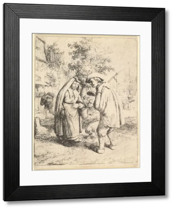 Framed Print : Man Talking to a Woman, 1610-85. Creator: Adriaen van Ostade Framed Print : Man Talking to a Woman, 1610-85. Creator: Adriaen van Ostade