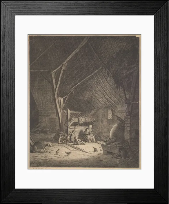 Framed Print : Interior of a Barn with Mother and Two Children, Right in Front a Pig (copy) Framed Print : Interior of a Barn with Mother and Two Children, Right in Front a Pig (copy)
