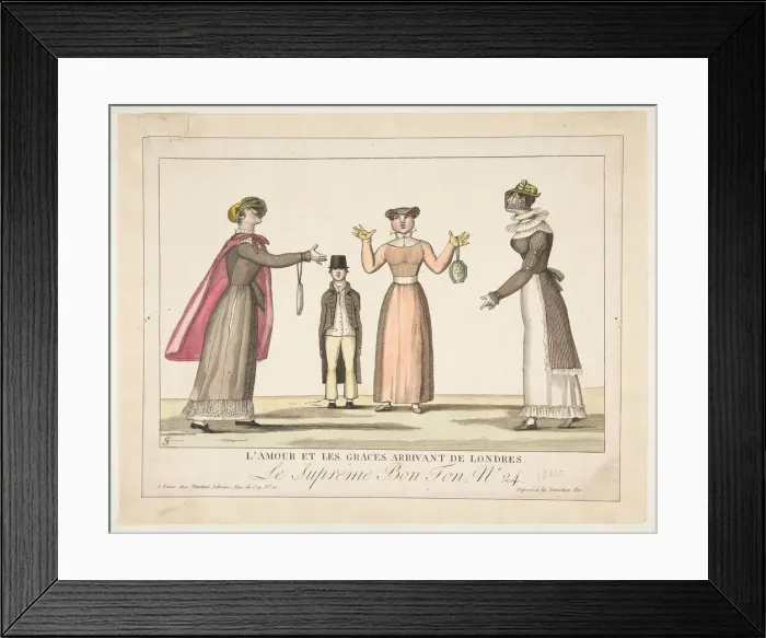Framed Print : L Amour et les Graces Arrivant de Londres;Le Supreme Bon-Ton No. 24, 1815 Framed Print : L Amour et les Graces Arrivant de Londres;Le Supreme Bon-Ton No. 24, 1815