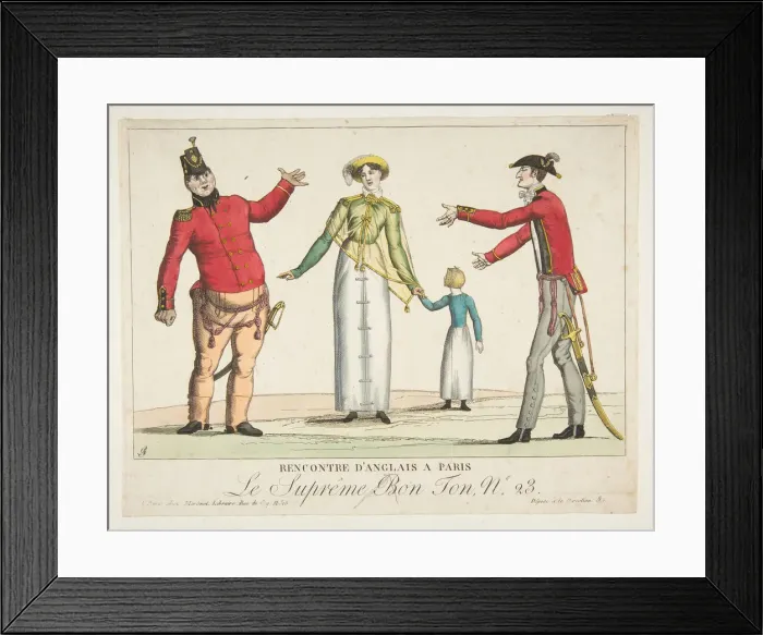 Framed Print : Recontre d Anglais a Paris;Le Supreme Bon-Ton No. 23, ca. 1815 Framed Print : Recontre d Anglais a Paris;Le Supreme Bon-Ton No. 23, ca. 1815