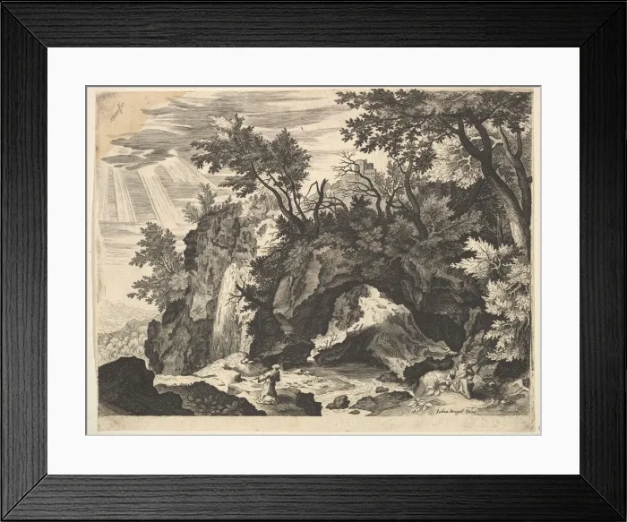 Framed Print : Rocky Landscape with the Stigmatization of St. Francis (reverse copy). Creator: Unknown Framed Print : Rocky Landscape with the Stigmatization of St. Francis (reverse copy). Creator: Unknown