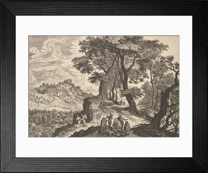Framed Print : Landscape with Tobias and the Angel and Gypsies. Creator: Aegidius Sadeler II Framed Print : Landscape with Tobias and the Angel and Gypsies. Creator: Aegidius Sadeler II