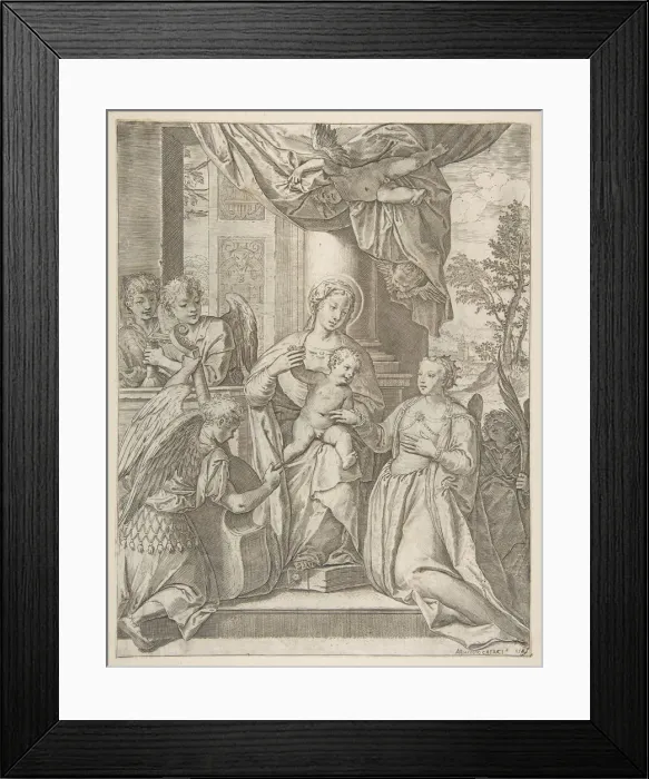 Framed Print : The mystic marriage of Saint Catherine who sits at center with the Christ child Framed Print : The mystic marriage of Saint Catherine who sits at center with the Christ child