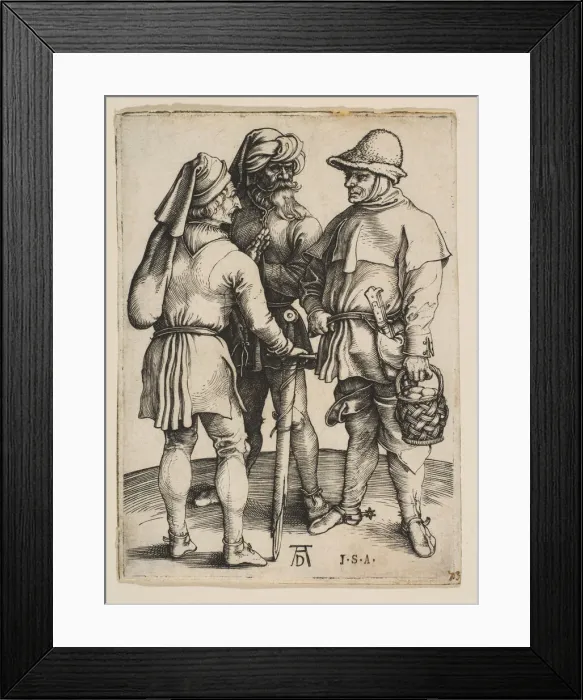 Framed Print : Three Peasants in Conversation, ca. 1497. Creator: Albrecht Durer Framed Print : Three Peasants in Conversation, ca. 1497. Creator: Albrecht Durer