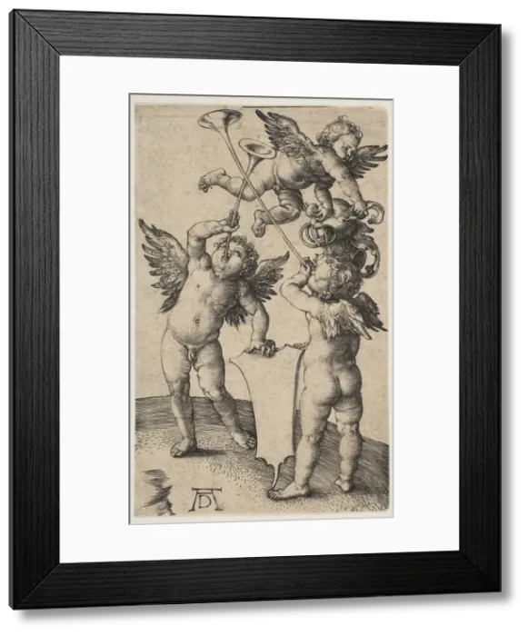 Framed Print : Three Putti with Trumpets, ca. 1500. Creator: Albrecht Durer Framed Print : Three Putti with Trumpets, ca. 1500. Creator: Albrecht Durer