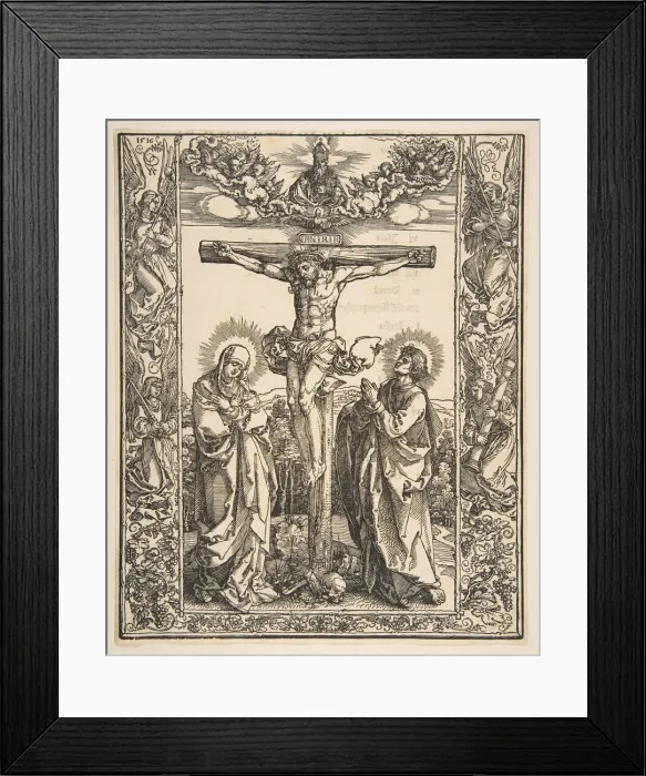 Framed Print : Christ on the Cross between the Virgin and Saint John, 1516. Creator: Albrecht Durer Framed Print : Christ on the Cross between the Virgin and Saint John, 1516. Creator: Albrecht Durer