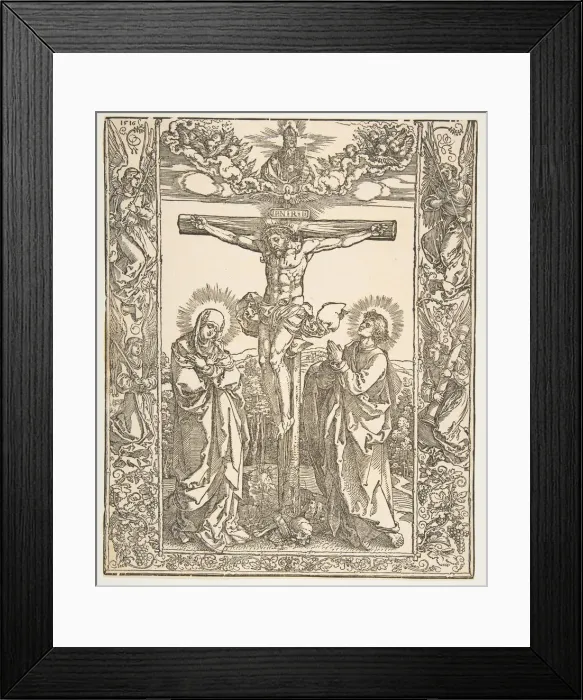 Framed Print : Christ on the Cross between the Virgin and Saint John, 1516. Creator: Albrecht Durer Framed Print : Christ on the Cross between the Virgin and Saint John, 1516. Creator: Albrecht Durer