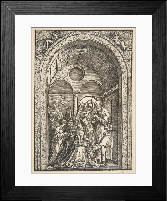 Framed Print : The Holy Family with Two Angels in a Vaulted Hall, ca. 1503. Creator: Albrecht Durer Framed Print : The Holy Family with Two Angels in a Vaulted Hall, ca. 1503. Creator: Albrecht Durer