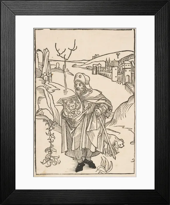 Framed Print : Gerson as a Pilgrim, frontispiece to Gersonis Opera, 1489. n. d. Creator: Albrecht Durer Framed Print : Gerson as a Pilgrim, frontispiece to Gersonis Opera, 1489. n. d. Creator: Albrecht Durer