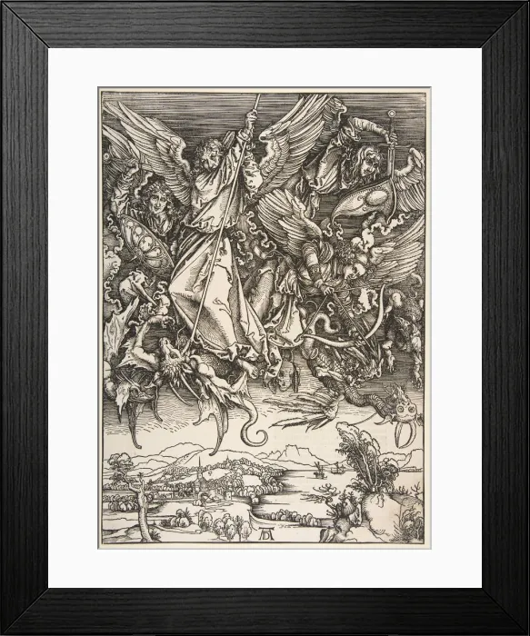 Framed Print : Saint Michael Fighting the Dragon, from The Apocalypse, 1498. Creator: Unknown Framed Print : Saint Michael Fighting the Dragon, from The Apocalypse, 1498. Creator: Unknown