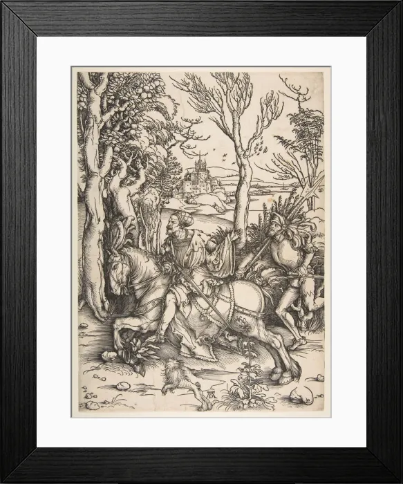 Framed Print : The Knight and Man-at-arms. n. d. Creator: Albrecht Durer Framed Print : The Knight and Man-at-arms. n. d. Creator: Albrecht Durer