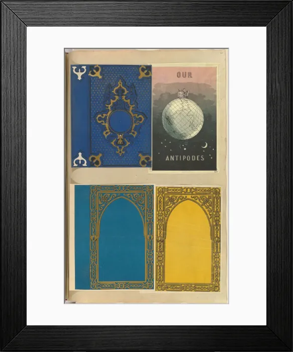 Framed Print : Four Lithographed Bookcovers, One for Our Antipodes, 1845-70. Creator: Alfred Crowquill Framed Print : Four Lithographed Bookcovers, One for Our Antipodes, 1845-70. Creator: Alfred Crowquill