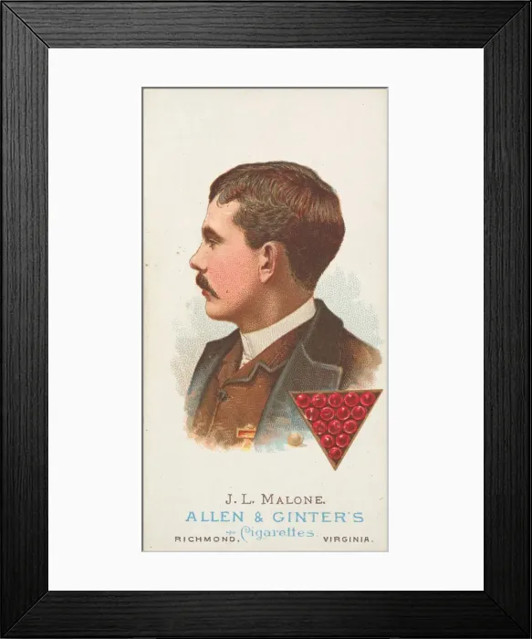 Framed Print : J. L. Malone, Pool Player, from Worlds Champions, Series 1 (N28) for Allen & Framed Print : J. L. Malone, Pool Player, from Worlds Champions, Series 1 (N28) for Allen &
