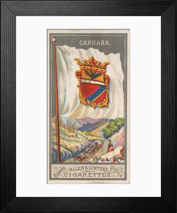Framed Print : Carrara, from the City Flags series (N6) for Allen & Ginter Cigarettes Brands, 1887 Framed Print : Carrara, from the City Flags series (N6) for Allen & Ginter Cigarettes Brands, 1887