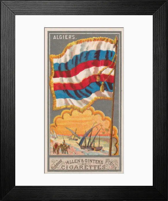 Framed Print : Algiers, from the City Flags series (N6) for Allen & Ginter Cigarettes Brands, 1887 Framed Print : Algiers, from the City Flags series (N6) for Allen & Ginter Cigarettes Brands, 1887