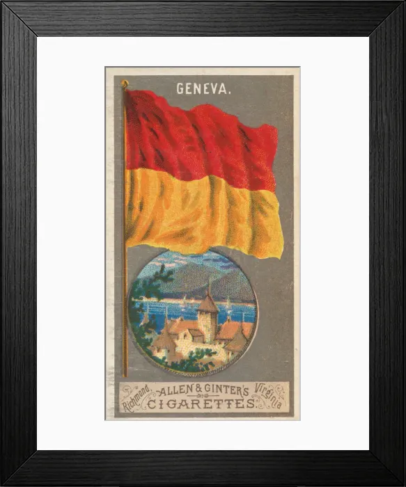 Framed Print : Geneva, from the City Flags series (N6) for Allen & Ginter Cigarettes Brands, 1887 Framed Print : Geneva, from the City Flags series (N6) for Allen & Ginter Cigarettes Brands, 1887