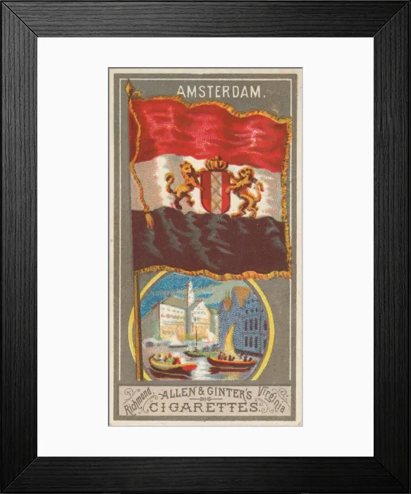 Framed Print : Amsterdam, from the City Flags series (N6) for Allen & Ginter Cigarettes Brands, 1887 Framed Print : Amsterdam, from the City Flags series (N6) for Allen & Ginter Cigarettes Brands, 1887