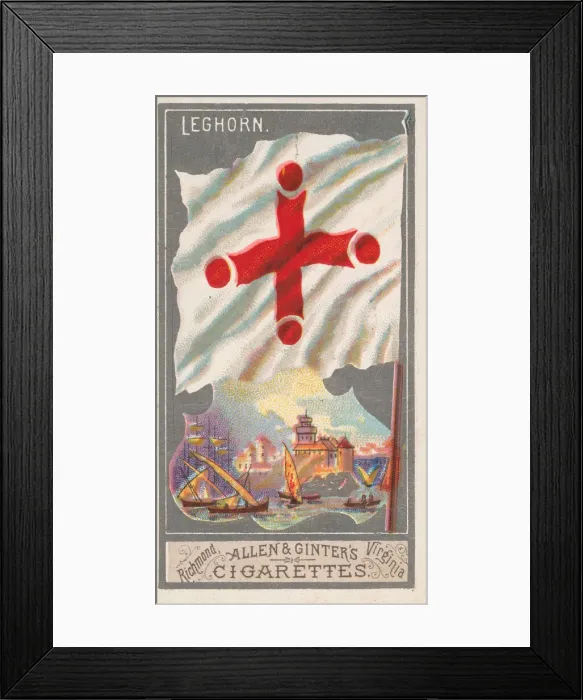 Framed Print : Leghorn, from the City Flags series (N6) for Allen & Ginter Cigarettes Brands, 1887
