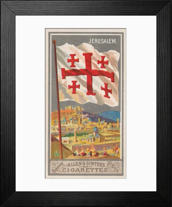 Framed Print : Jerusalem, from the City Flags series (N6) for Allen & Ginter Cigarettes Brands, 1887 Framed Print : Jerusalem, from the City Flags series (N6) for Allen & Ginter Cigarettes Brands, 1887