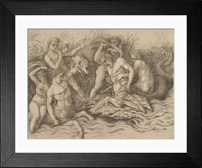 Framed Print : Battle of the Sea Gods (Right portion of a frieze), ca. 1485-88. Creator: Andrea Mantegna Framed Print : Battle of the Sea Gods (Right portion of a frieze), ca. 1485-88. Creator: Andrea Mantegna