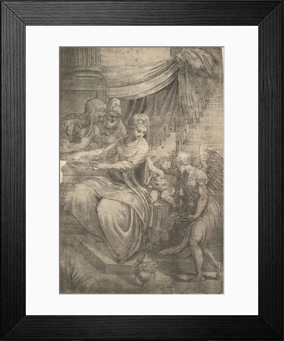 Framed Print : The Holy Family, an angel holding flowers approaching from the right, ca. 1550-53 Framed Print : The Holy Family, an angel holding flowers approaching from the right, ca. 1550-53