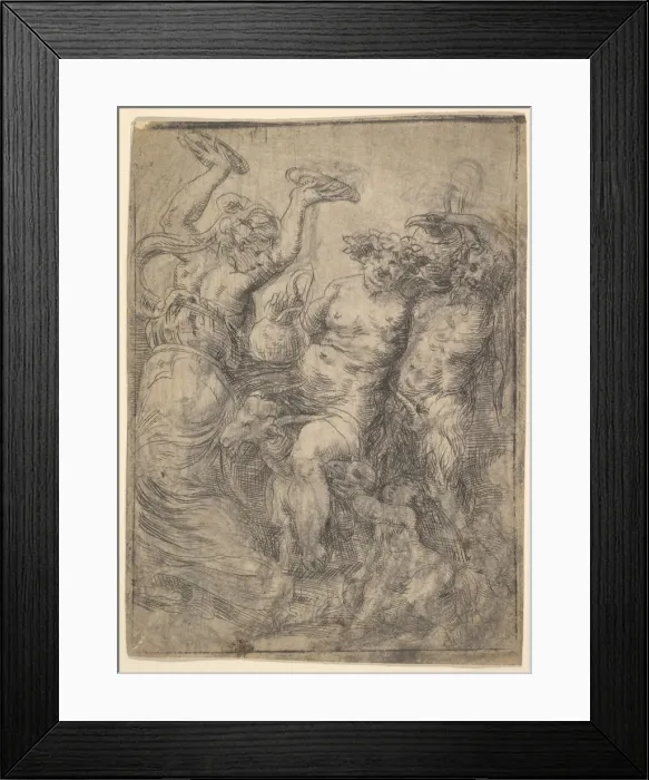Framed Print : Bacchic revel with Silenus riding a goat in the centre, ca. 1540-43 Framed Print : Bacchic revel with Silenus riding a goat in the centre, ca. 1540-43