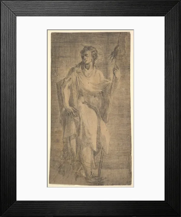 Framed Print : A saint, possibly Matthew, holding a staff and a book, ca. 1540-50 Framed Print : A saint, possibly Matthew, holding a staff and a book, ca. 1540-50