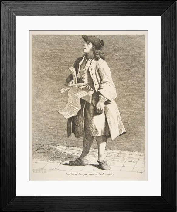 Framed Print : The Reading of Lottery Winners, 1746. Creator: Caylus, Anne-Claude-Philippe de Framed Print : The Reading of Lottery Winners, 1746. Creator: Caylus, Anne-Claude-Philippe de
