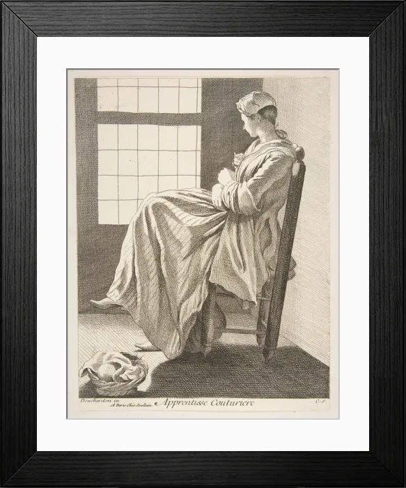 Framed Print : Sewing Apprentice, 1737. Creator: Caylus, Anne-Claude-Philippe de Framed Print : Sewing Apprentice, 1737. Creator: Caylus, Anne-Claude-Philippe de