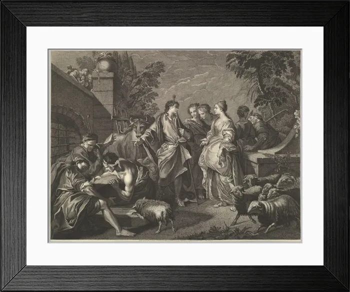 Framed Print : Jacob arrives in Mesopotamia, 18th century. Creator: Unknown Framed Print : Jacob arrives in Mesopotamia, 18th century. Creator: Unknown