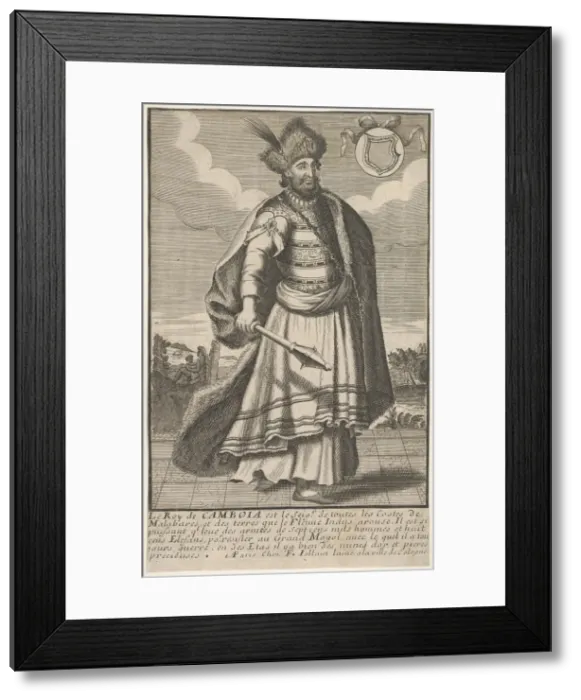 Framed Print : The King of Cambodia standing with a sceptre in his right hand, ca. 1670-1700 Framed Print : The King of Cambodia standing with a sceptre in his right hand, ca. 1670-1700