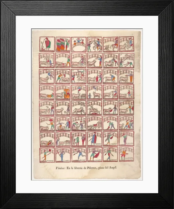 Framed Print : Forty-eight vignettes of bullfighting manoeuvers and scenes from the ring, ca. 1800-1850 Framed Print : Forty-eight vignettes of bullfighting manoeuvers and scenes from the ring, ca. 1800-1850