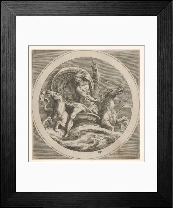 Framed Print : Neptune rising from the sea and bearing a staff, accompanied by two horse-headed... ca Framed Print : Neptune rising from the sea and bearing a staff, accompanied by two horse-headed... ca