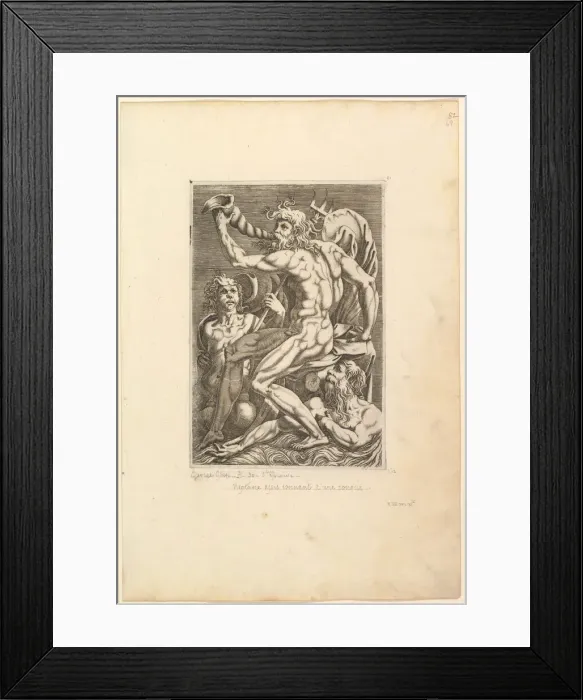 Framed Print : Neptune Seated Blowing a Conch Shell, 16th century. Creator: Unknown Framed Print : Neptune Seated Blowing a Conch Shell, 16th century. Creator: Unknown