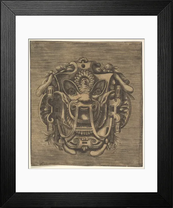 Framed Print : Fantastical Mask with Strapwork, mid-16th century. Creator: Unknown Framed Print : Fantastical Mask with Strapwork, mid-16th century. Creator: Unknown
