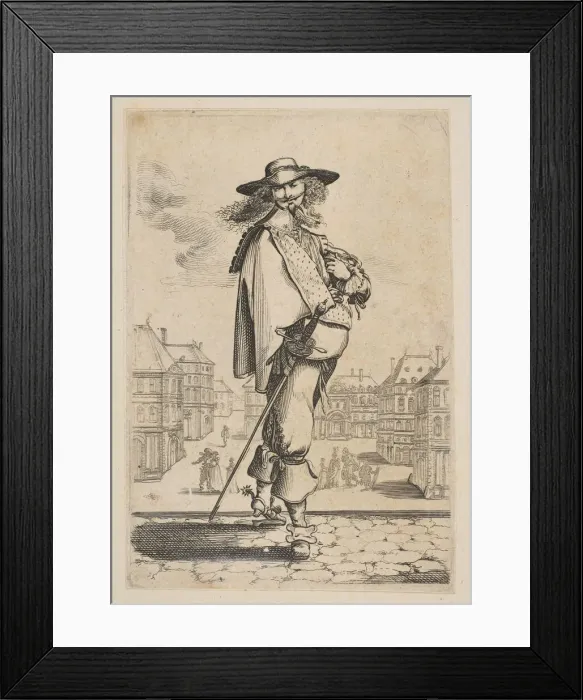 Framed Print : Gentleman with a Sword Before Some Buildings, 1629. Creator: Unknown Framed Print : Gentleman with a Sword Before Some Buildings, 1629. Creator: Unknown