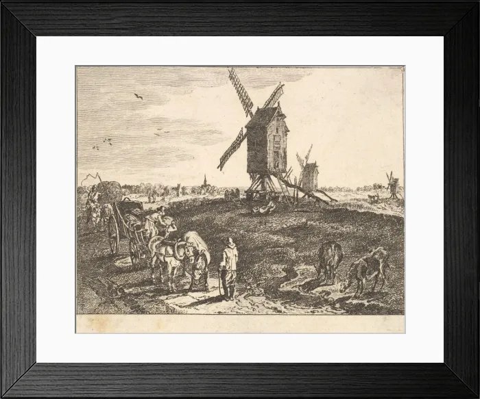 Framed Print : Landscape with Windmills and Cart. Creator: Unknown Framed Print : Landscape with Windmills and Cart. Creator: Unknown