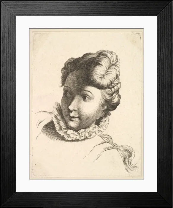 Framed Print : Head of a Woman Wearing a Ruff, from Livre de Tetes Gravees d apres F Framed Print : Head of a Woman Wearing a Ruff, from Livre de Tetes Gravees d apres F