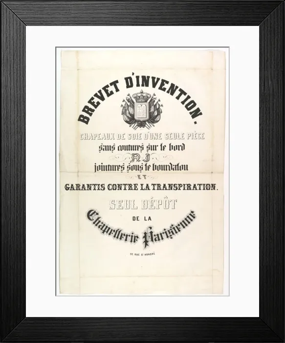 Framed Print : Brevet d Invention. Chapeaux de soie d une seule piece... 19th century Framed Print : Brevet d Invention. Chapeaux de soie d une seule piece... 19th century