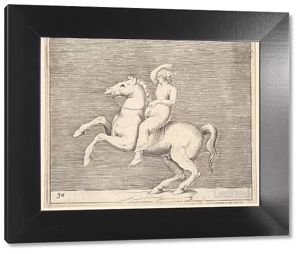 Woman on Rearing Horse, published ca. 1599-1622. Creator: Unknown