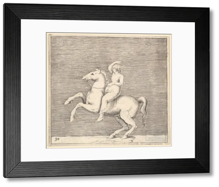 Framed Print : Woman on Rearing Horse, published ca. 1599-1622. Creator: Unknown Framed Print : Woman on Rearing Horse, published ca. 1599-1622. Creator: Unknown