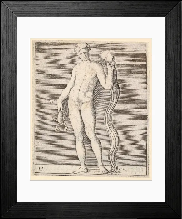 Framed Print : Man with Crayfish and Urn of Water, published ca. 1599-1622. Creator: Unknown Framed Print : Man with Crayfish and Urn of Water, published ca. 1599-1622. Creator: Unknown