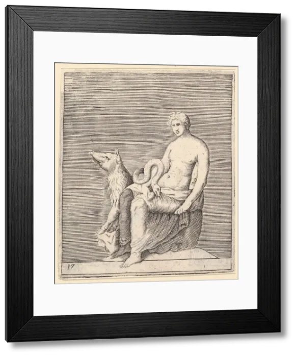 Framed Print : Figure with Pig and Serpent, published ca. 1599-1622. Creator: Unknown Framed Print : Figure with Pig and Serpent, published ca. 1599-1622. Creator: Unknown
