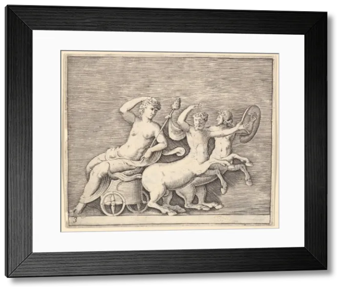 Framed Print : Reclining Female Figure on a Chariot drawn by Two Centaurs, published ca. 1599-1622 Framed Print : Reclining Female Figure on a Chariot drawn by Two Centaurs, published ca. 1599-1622